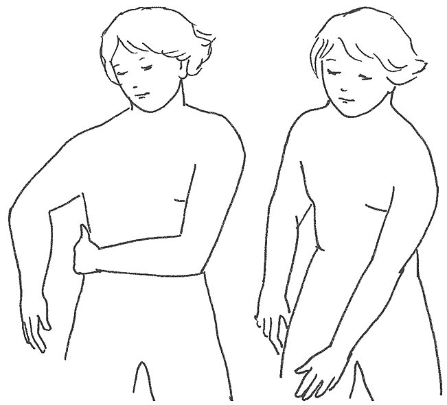 Stående cirkler fra taljen mod lysken og stående cirkler fra den opererede armhule til lysken