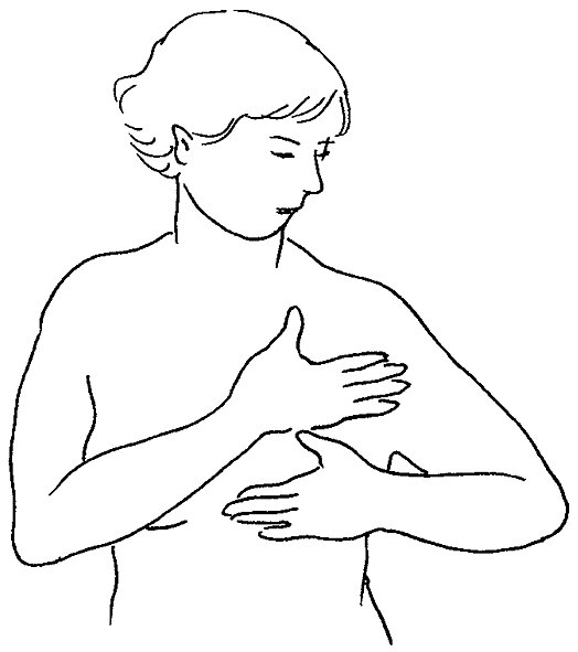 Stående cirkler hen over brystet med begge hænder
