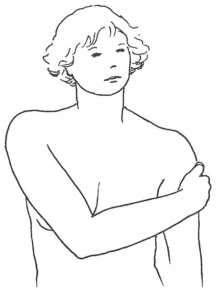 Stående cirkler op over skulderen til kravebenet og stående cirkler fra overarmen op over skulderen hen over brystet til rask armhule