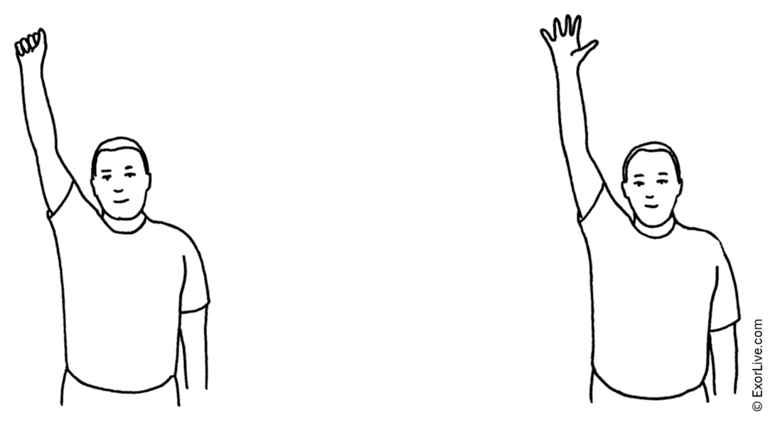 En illustration af en øvelse for fingrene. 
