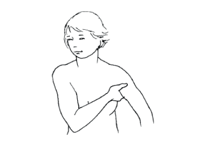 Illustration af, hvordan der skal laves stående cirkler med let tryk ind i armhulen. 
