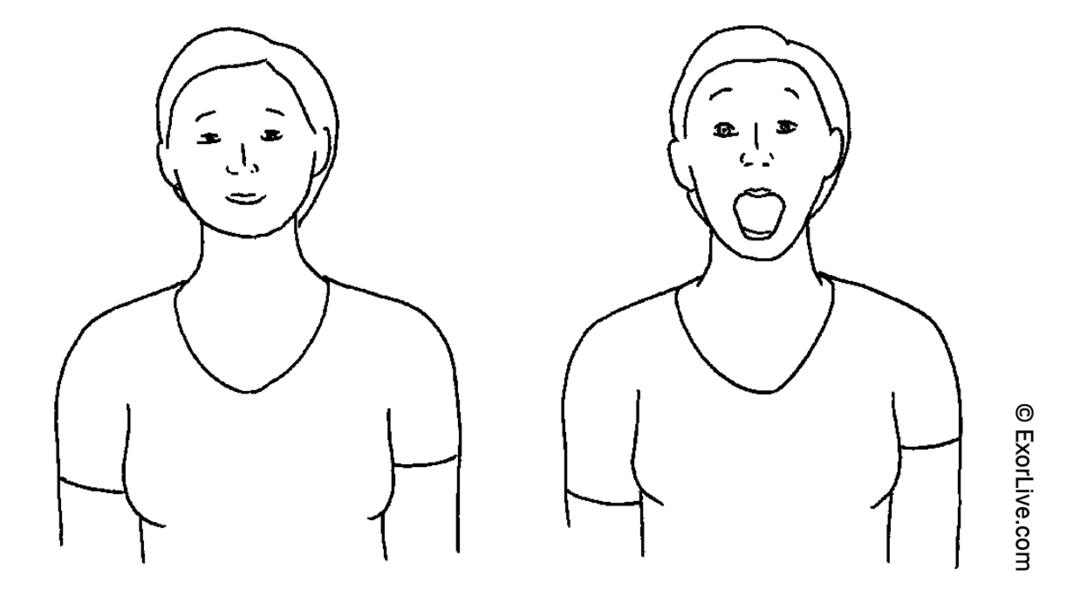 Illustration af en lukket og en åben mund.