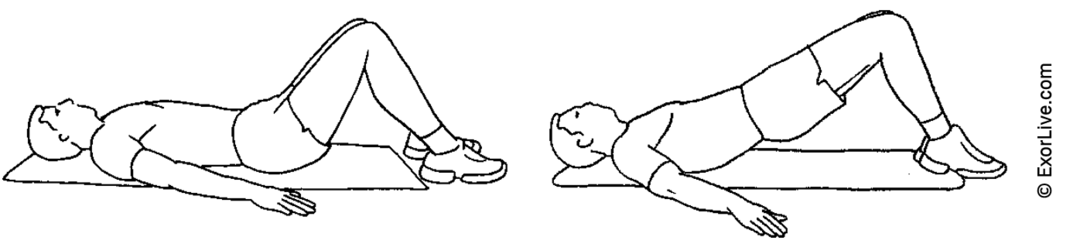 Illustration af en person, der ligger på et underlag og laver bækkenløft.