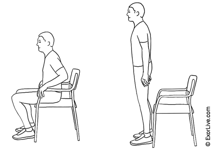 Illustration af, at en person rejser og sætter sig på en stol.