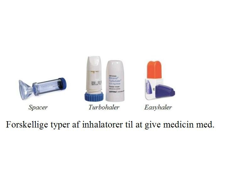Billedet viser forskellige typer af inhalatorer til at give medicin med.