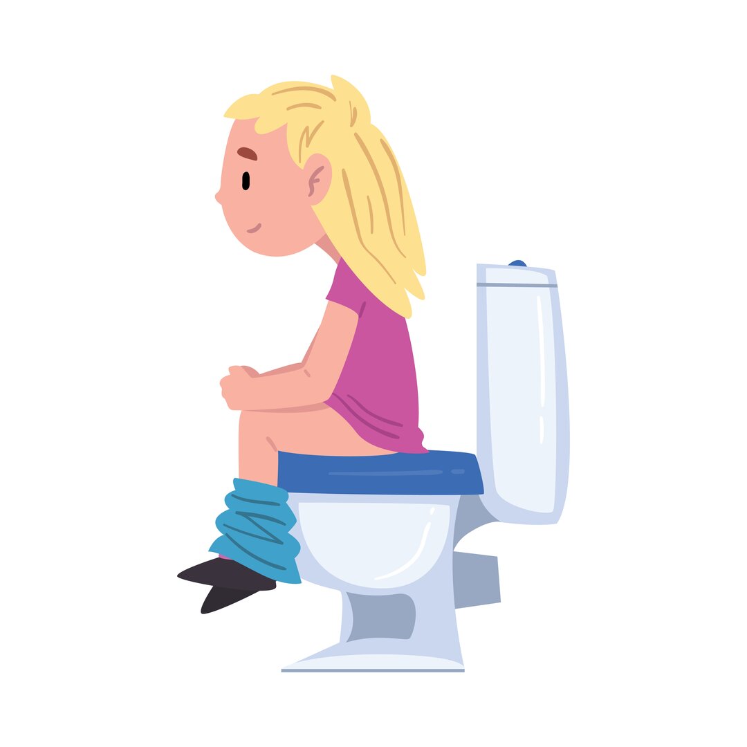 Illustrationen viser et barn på toilet.