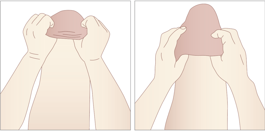 Illustration af, hvordan man tager støttestrømpen på.