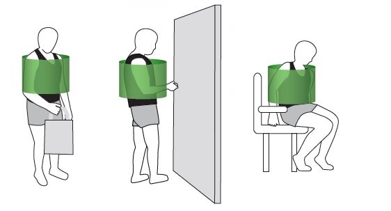 Tegningen viser en person med et rør om kroppen 