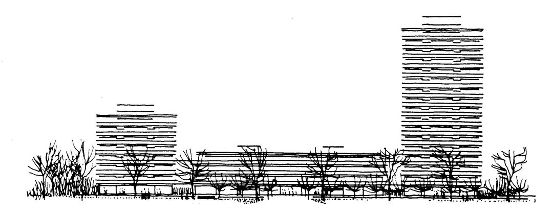 Tegning af Rigshospitalet