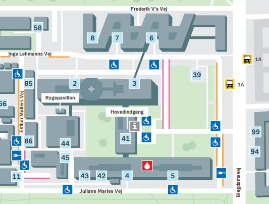 Kort over Rigshospitalet Blegdamsvej