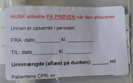 Etikette til døgnurin.