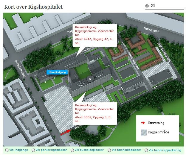 Kort over Rigshospitalet